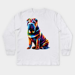 Vibrant Abstract Chinese Shar-Pei Artistic Portrait Kids Long Sleeve T-Shirt